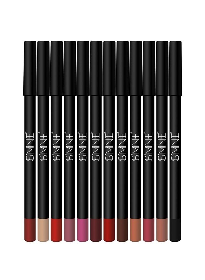 Matte Lip Liner Set - 12 Assorted Colors High Pigmented Natural Lip Makeup Soft Pencils Longwear Smooth Ultra Fine (Color Set -1)