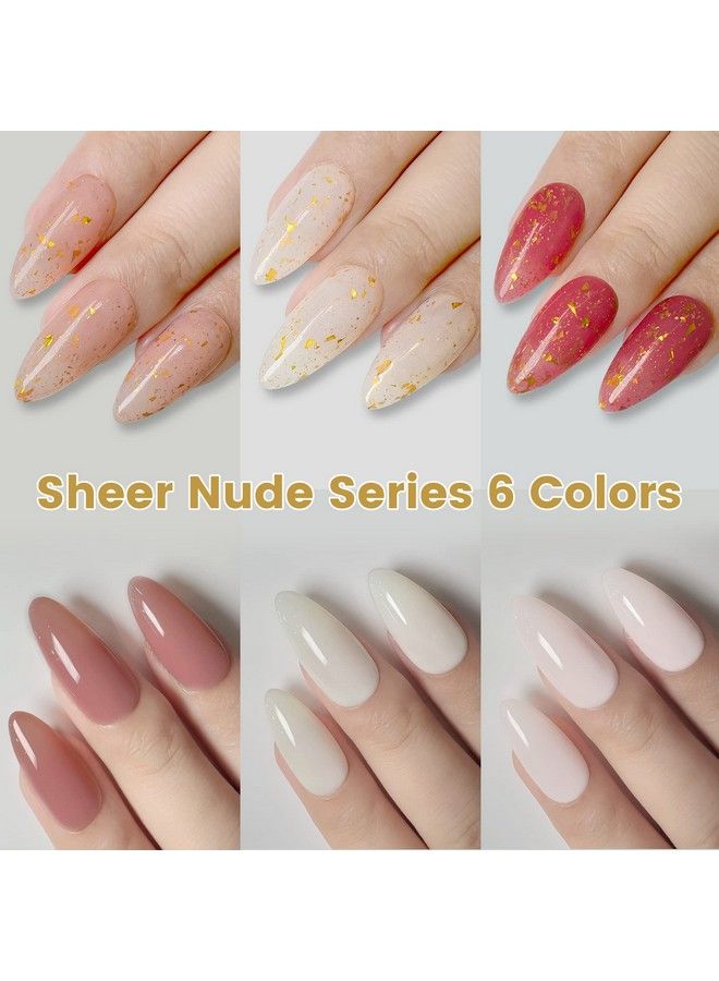 Nude Gel Nail Polish Kittranslucent Neutral 6 Color With Base And Top Coat Setmilky White Pink Peach Red Gold Foil Jelly Uv Gel8 Pcs 7.5Ml