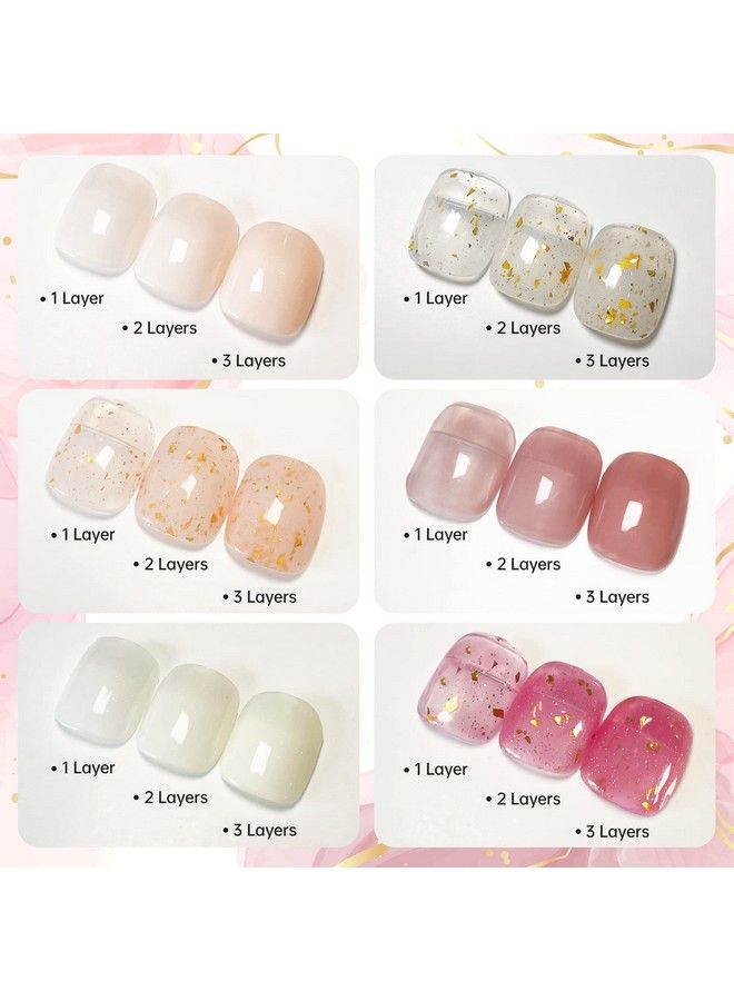 Nude Gel Nail Polish Kittranslucent Neutral 6 Color With Base And Top Coat Setmilky White Pink Peach Red Gold Foil Jelly Uv Gel8 Pcs 7.5Ml