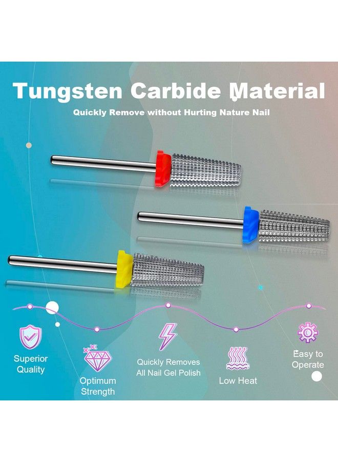 3Pcs Carbide 5 In 1 Nail Drill Bit Set Two Way Rotate Use For Both Left And Right Handed Xf， F， M 3/32 Inches Brocas Para Drill Nails For Acrylic Nail Gel Fast Remove