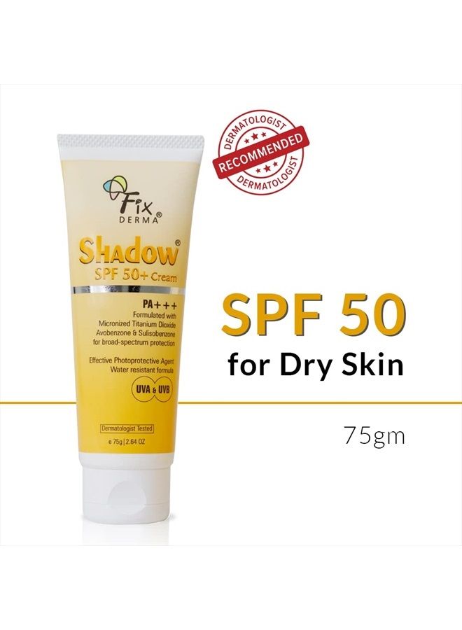 Fixderma Shadow SPF 50+ Cream | Sunscreen for Face | Dermatologist Tested Sunscreen SPF 50 | Skin Sun Protection | Broad Spectrum Sunscreen for UV Protection Suitable for All Skin Types - 2.64 Fl Oz