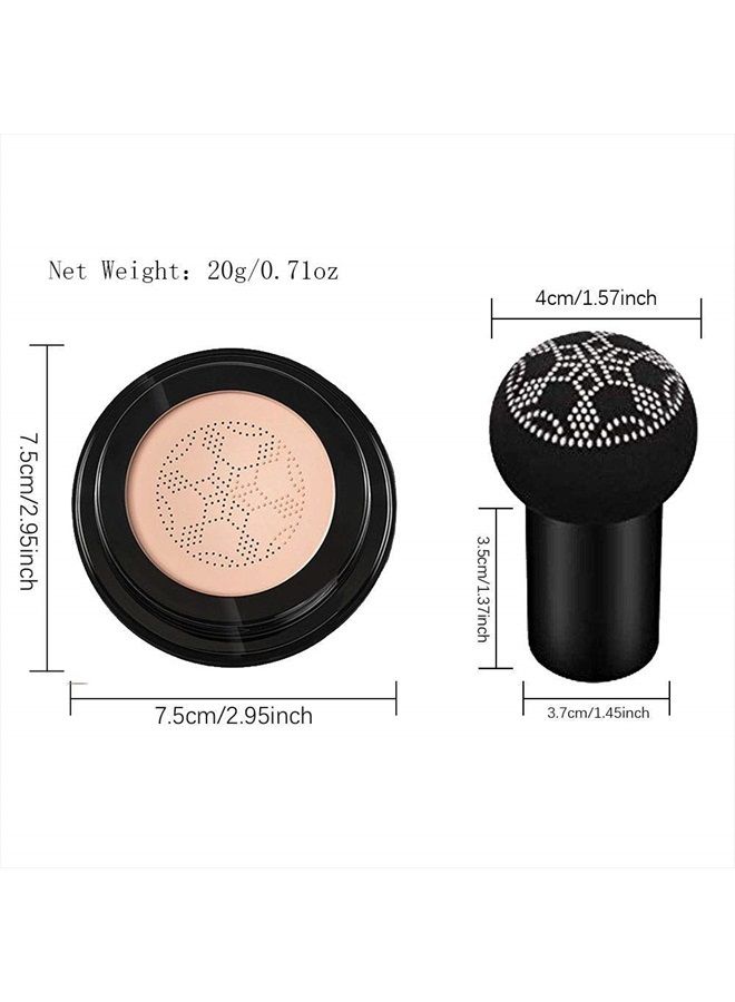 Air Cushion CC Cream Mushroom Head Foundation, Moisturizing BB Cream Makeup Long Lasting Matte Concealer (Ivory)