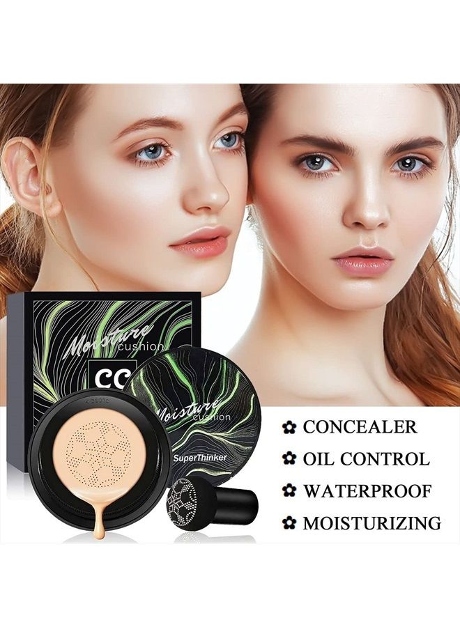 Air Cushion CC Cream Mushroom Head Foundation, Moisturizing BB Cream Makeup Long Lasting Matte Concealer (Ivory)
