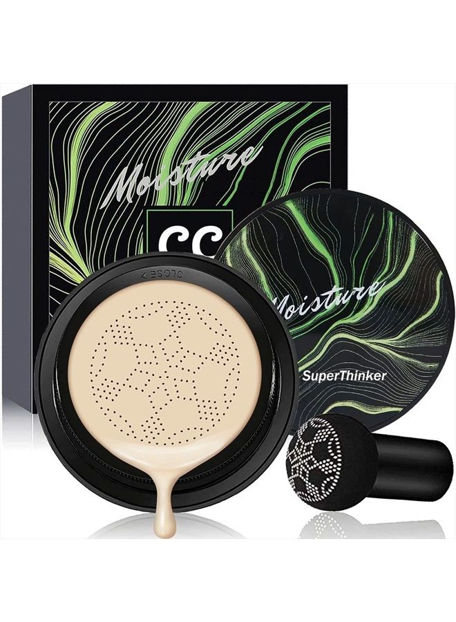 Air Cushion CC Cream Mushroom Head Foundation, Moisturizing BB Cream Makeup Long Lasting Matte Concealer (Ivory)