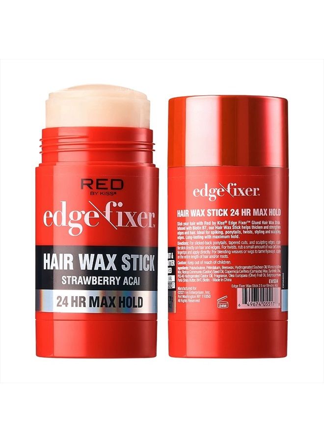 Hair Wax Stick 24HR Max Hold Edge Fixer Edge Control Pomade Non-Sticky, Non-Oily Flake Free Hair Styling Wax (Strawberry Acai)