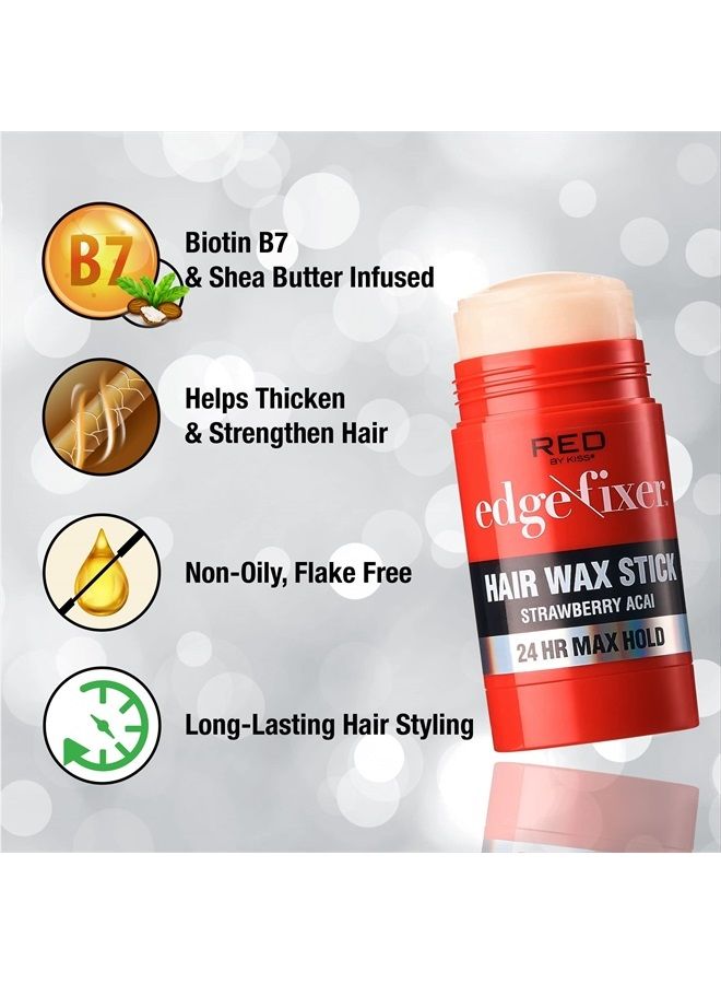 Hair Wax Stick 24HR Max Hold Edge Fixer Edge Control Pomade Non-Sticky, Non-Oily Flake Free Hair Styling Wax (Strawberry Acai)