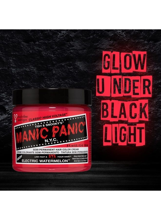 Electric Watermelon Pink Hair Dye - Classic High Voltage - Semi-Permanent Hair Color - Neon Pink Shade - Glows Under Black Lights - Vegan, PPD & Ammonia-Free - For Coloring Hair