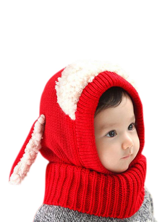 Cute Earflap Hooded Beanie Red/White