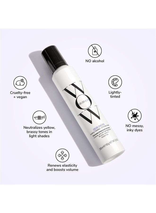 Color Wow Color Control + Toning Foam For Blonde Hair – Eliminates orange and brassiness; No stains; No alcohol; purple tinted leave in toning foam lightens hair in one use; silky, no crunch volume