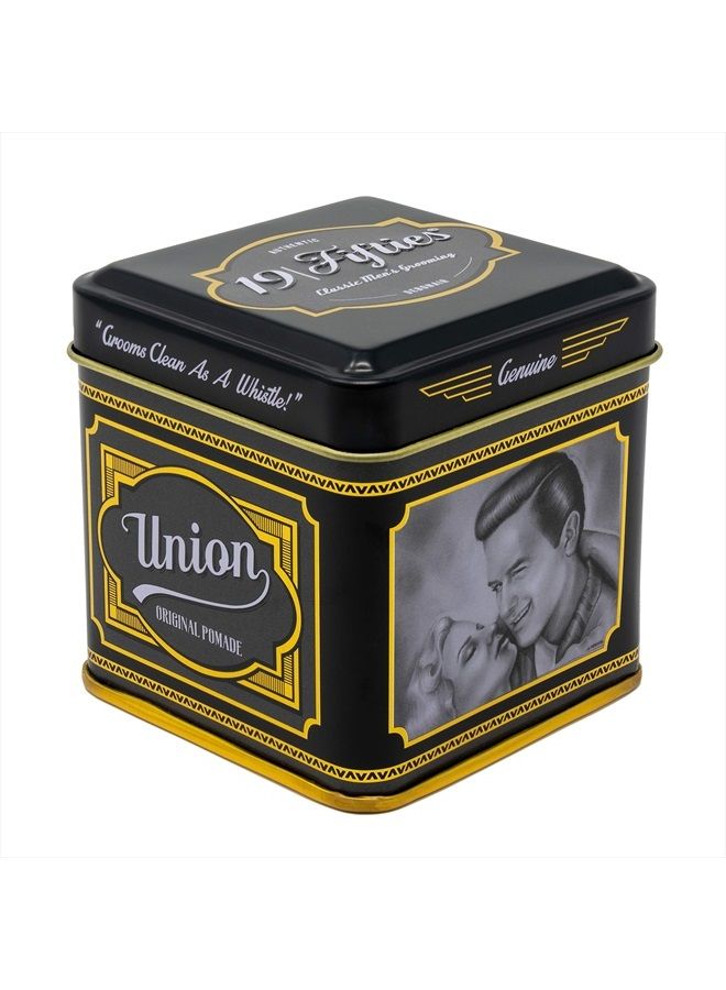 Union Original Pomade For Men - 4oz Beautiful Tin | All Day Firm Hold, Easily Washes Out With Water, High Shine & Amazing Scent - Ideal For Pompadours, Side-Part Comb-Overs, & Slick-Back