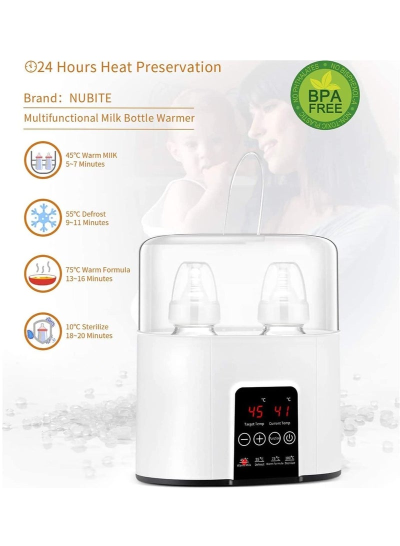 Baby Bottle Warmer, for Frozen Breast Milk & Formula Baby Food Heater & Steam Sterilizer with Cleaning Brush nd Safe Auto-shutoff & Timer Temperature