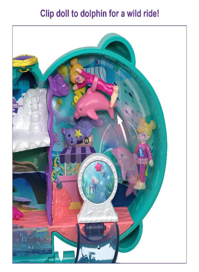 Polly Pocket Compact Playset, Otter Aquarium with 2 Micro Dolls & Accessories, Travel Toys with Surprise Reveals