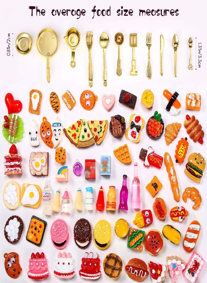100 Pieces Miniature Food Drinks Toys Mixed Pretend Foods for Dollhouse Kitchen Play Resin Mini Food for Adults Teenagers Doll House (Hamburger, Pizza, Cake, Bread)