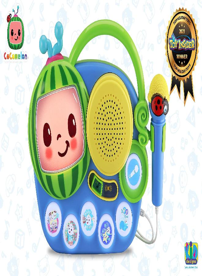 eKids Cocomelon Toy Singalong Boombox with Microphone for Toddlers, Built-in Music and Flashing Lights, Fans of Cocomelon Gifts