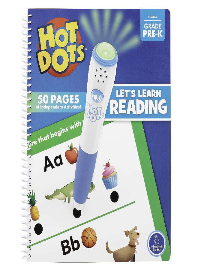 Educational Insights Hot Dots Let's Learn Pre-K Reading - Learn to Read Preschool Workbook with Interactive Pen, Kids Travel Activity, Ages 3+