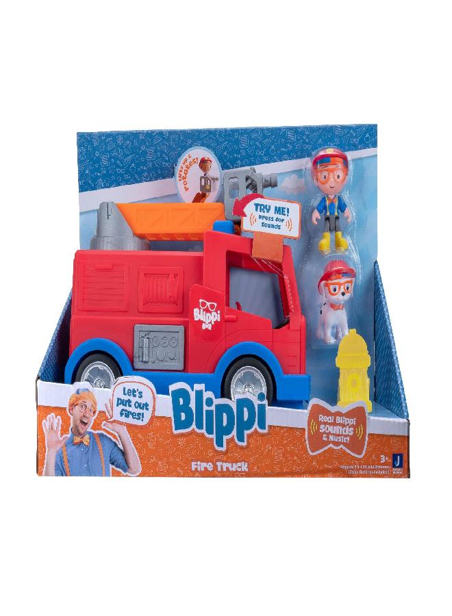 Blippi Fire Truck - Fun Vehicles with Freewheeling Features Including 3 Firefighter and Fire Dog, Sounds and Phrases - Educational Vehicles for Toddlers and Young Kids