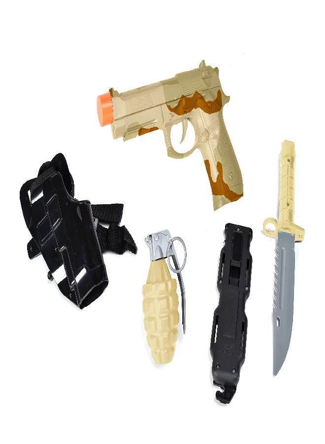 Commando Toy Play Set 5 Piece Military Toys for Kids Cowboy Sheriff Blaster with Holster and Adjustable Belt, Role Play Dress Up Halloween Costume Accessories