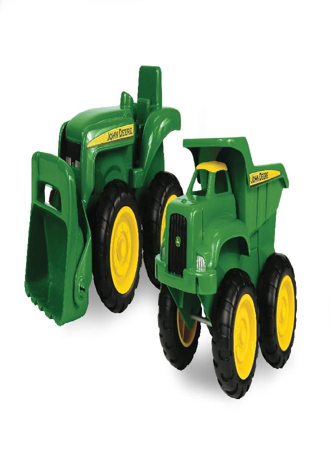 John Deere Sandbox Vehicle Set - Includes Dump Truck and Tractor Toy with Loader - Girl and Boy - Ages 18 Months and Up - 6 Inch - 2 Count,Green