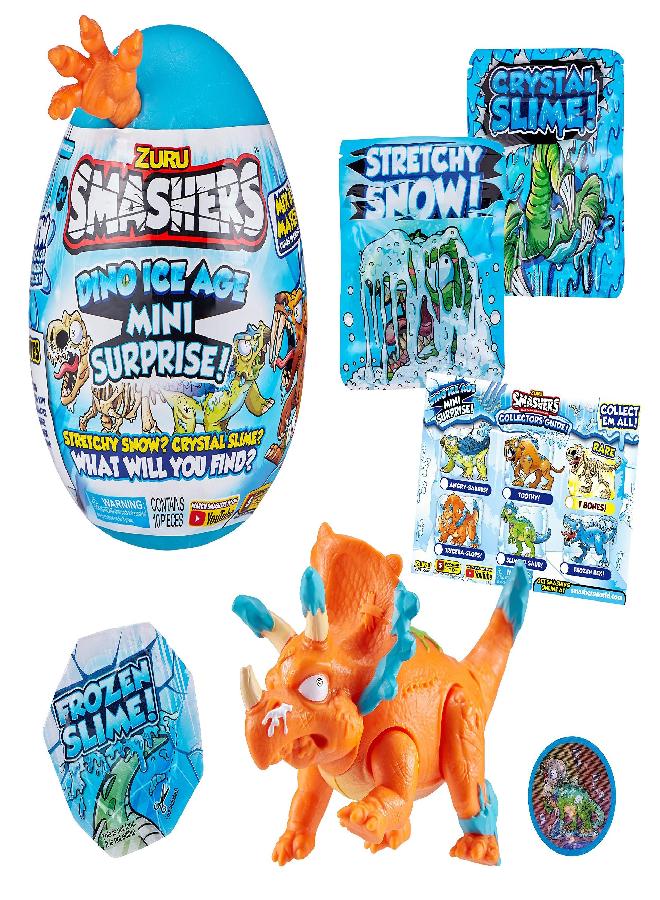 Smashers Dino Ice Age Triceratops by ZURU Mini Surprise Egg with Many Surprises! - Slime, Dinosaur Toy, Collectibles, Exclusive Smashable Egg, for Boys and Kids