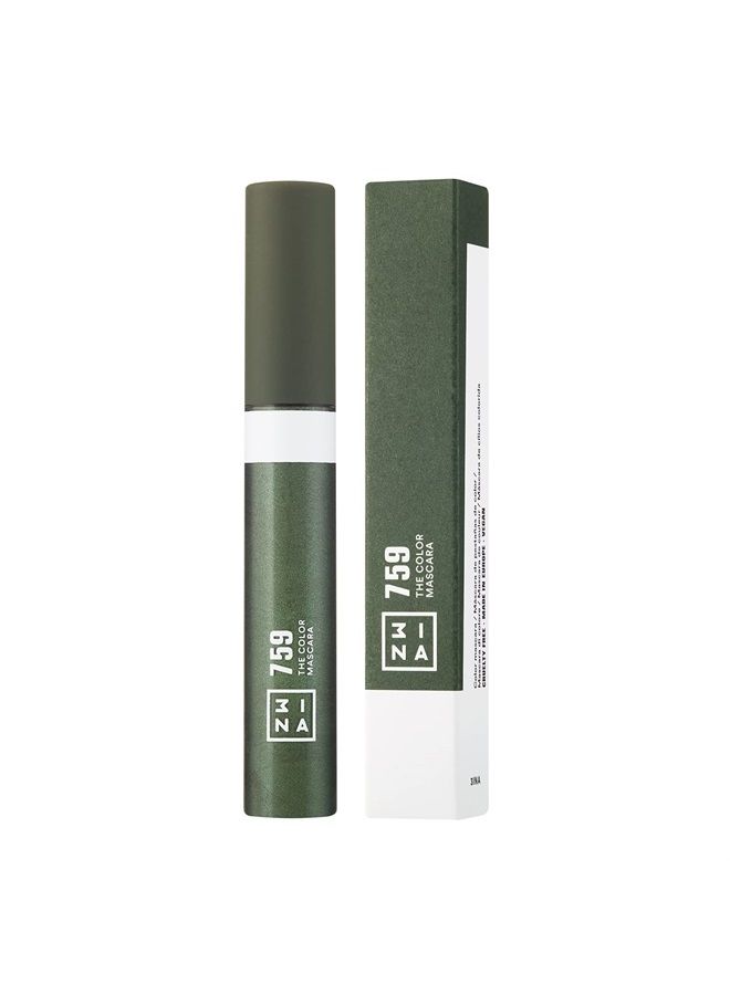 3INA The Color Mascara 759 - Dark Green Colored Mascara Coats Eyelashes With Fun Color - Washable, Clump Free, Volumizing Mascara in Bold Colors - Colorful Vegan and Cruelty Free Makeup - 0.47 Fl. Oz