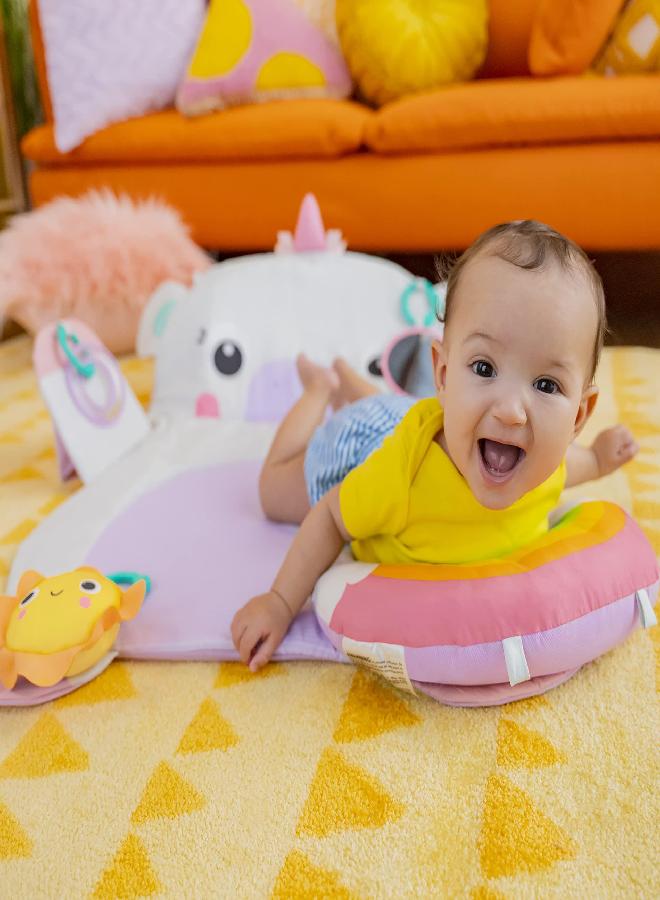 Bright Starts Tummy Time Prop & Play Baby Activity Mat with Support Pillow & Taggies - Unicorn 36 x 32.5 in, Age Newborn+