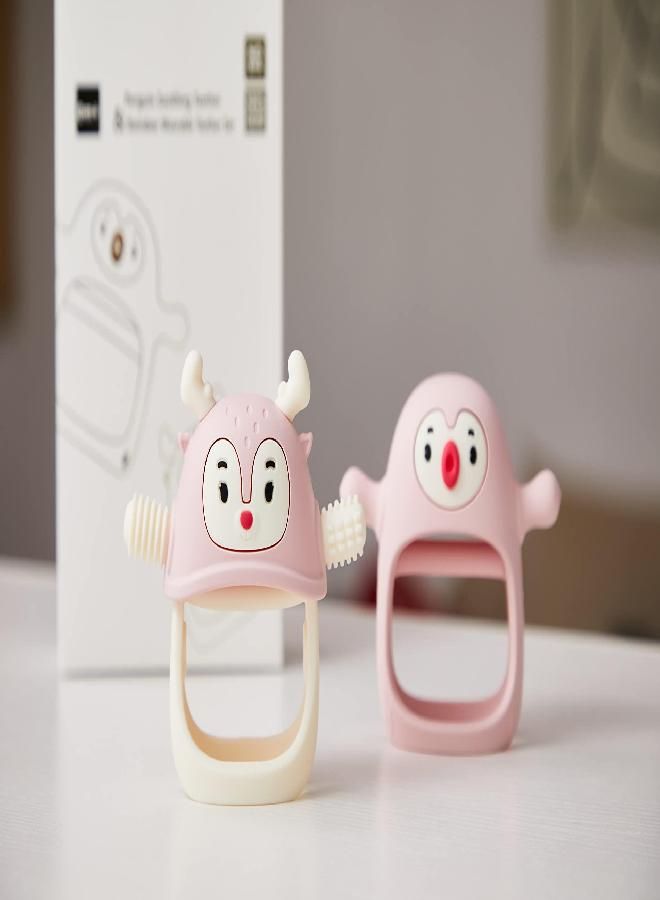 Smily Mia Penguin Buddy and Reindeer 2 in 1 Set for All Teething Needs, Light Pink