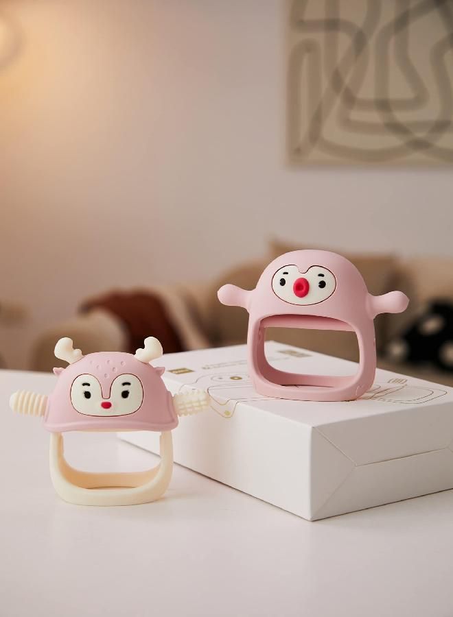 Smily Mia Penguin Buddy and Reindeer 2 in 1 Set for All Teething Needs, Light Pink