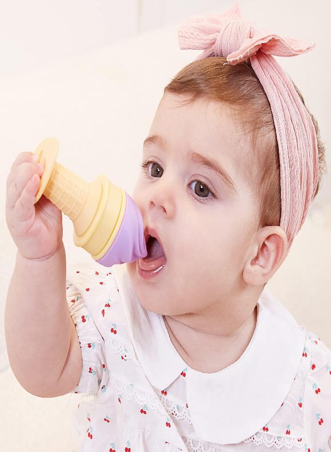 Smily Mia Ice Cream Water Filled Freezable Silicone Baby Teething Toys for 6-18Months, Not Too Cold to Hold Handle with Frozen Cone for ICY Soothing &Teething Pain Relief.Grape Purple