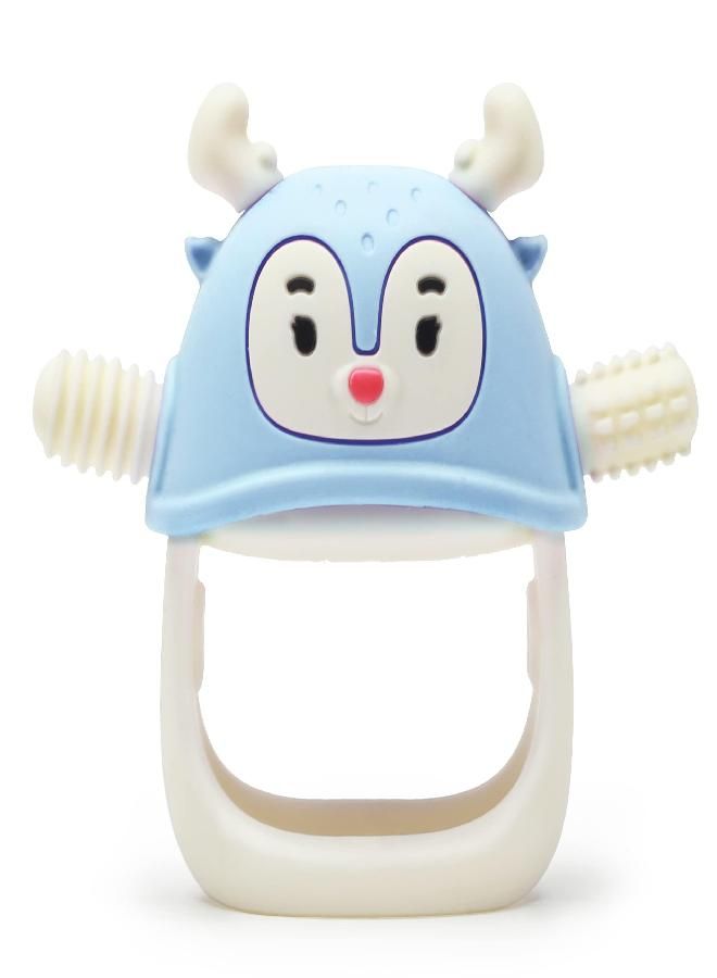 Smily Mia Reindeer Organic Baby Teething Toys 0-6Months, Baby Teething Mitten for 3-6Months, Easy to Hold Stem with Chewing Nubs for Teething Pain Relief for 6-12Months Babies, Light Blue