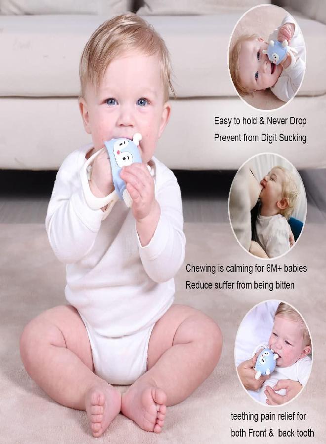 Smily Mia Reindeer Organic Baby Teething Toys 0-6Months, Baby Teething Mitten for 3-6Months, Easy to Hold Stem with Chewing Nubs for Teething Pain Relief for 6-12Months Babies, Light Blue