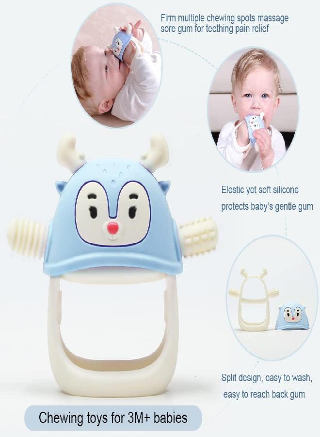 Smily Mia Reindeer Organic Baby Teething Toys 0-6Months, Baby Teething Mitten for 3-6Months, Easy to Hold Stem with Chewing Nubs for Teething Pain Relief for 6-12Months Babies, Light Blue