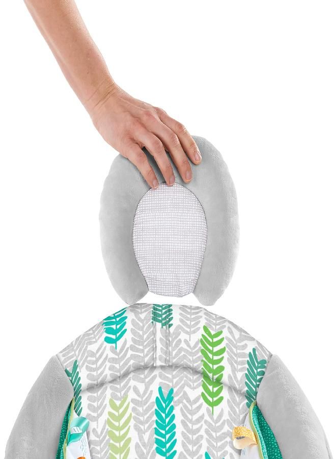 Bright Starts Jungle Vines Comfy Baby Bouncer and Vibrating Infant Seat with Taggies & Elephant and Sloth Plush Baby Toys