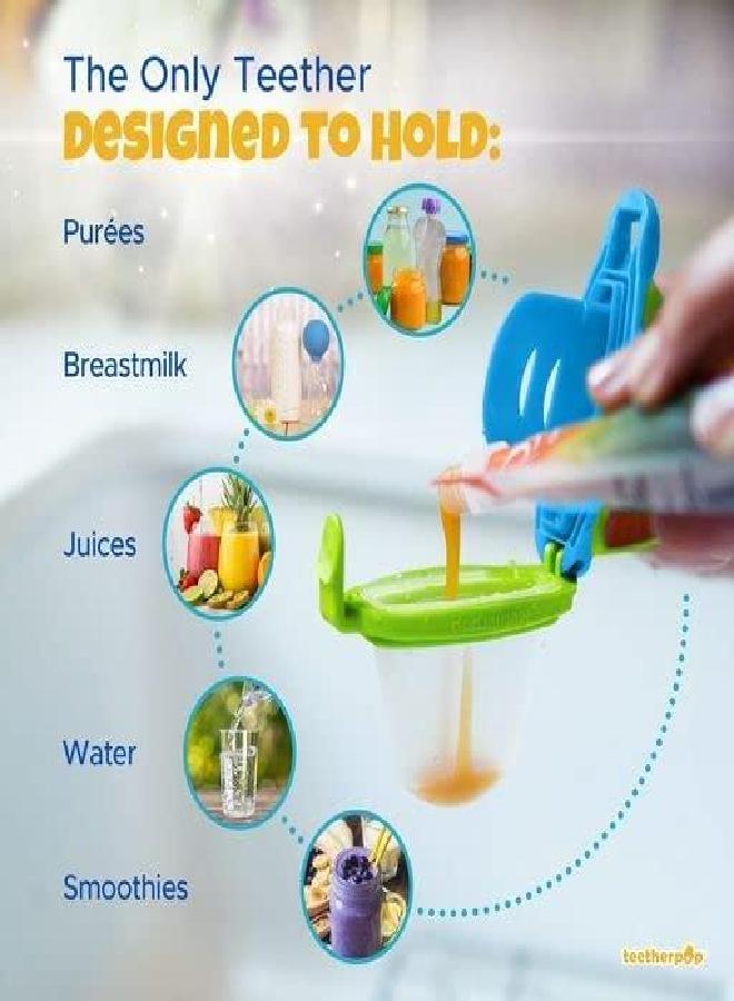 teetherpop Teething Toys for Babies, Fillable, Freezable Baby Teethers, Fill with Breastmilk, Purees, Water, Smoothies, Juice & More (4 Pack)