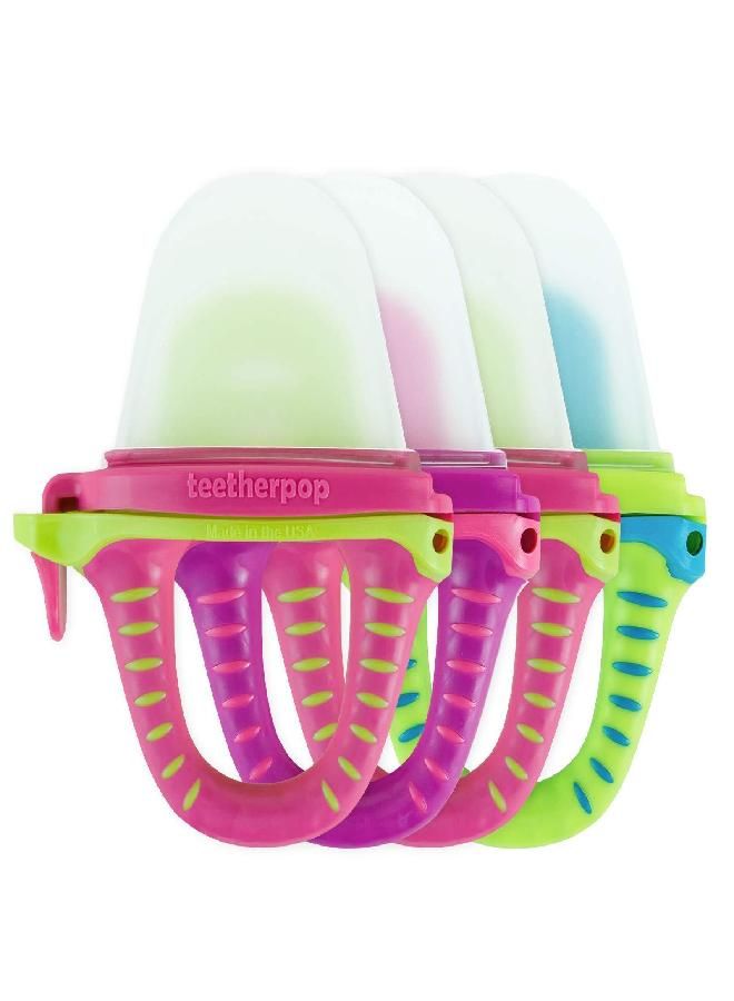 teetherpop Teething Toys for Babies, Fillable, Freezable Baby Teethers, Fill with Breastmilk, Purees, Water, Smoothies, Juice & More (4 Pack)