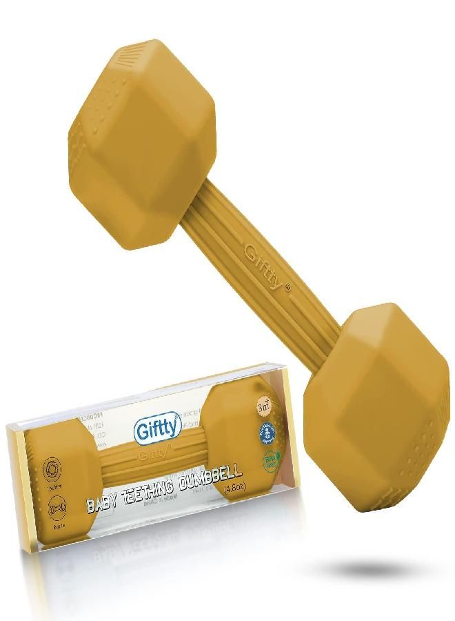 Baby Dumbbell Toy - Silicone Infant Rattle Teething Toy Teether Toddler Sensory Toy Durable Safe Exercises Workout Weight - Great Gift for Baby Boys & Girls (1pcs - Tangerine)