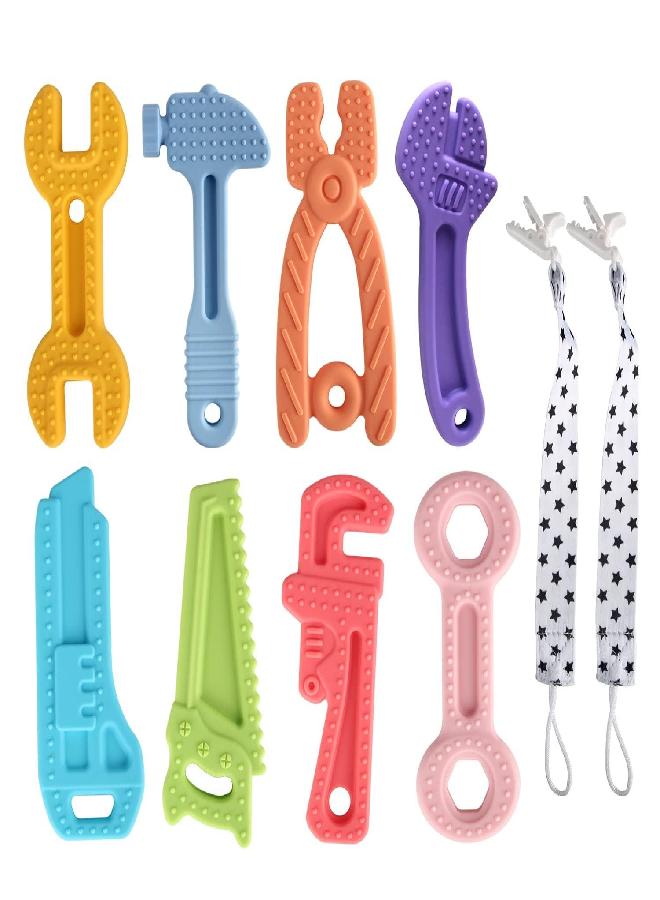Fu Store 4 Pack Soft Silicone Teething Toys for Toddlers Infant Tools Shape Baby Teethers Relief Soothe Babies Gums Set (8 Pack Hammer Set)