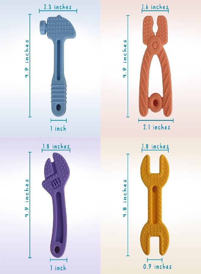Fu Store 4 Pack Soft Silicone Teething Toys for Toddlers Infant Tools Shape Baby Teethers Relief Soothe Babies Gums Set (8 Pack Hammer Set)
