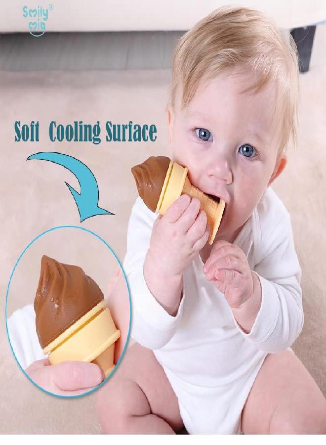 Smily Mia Ice Cream Water Filled Freezable Silicone Baby Teether Toy for Teething Pain Relief, Can Provide 40minutes Gum Cooling Experience for 3M+ Teething Babies.Choclate Brown