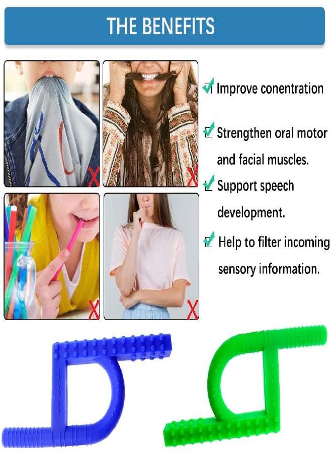 Sensory Chew Toys for Kids with Teething, ADHD, Autism, Biting Needs,Oral Motor Chewy Teether, Silicone chewlery for Boys and Girls(2 Pack Blue Green)