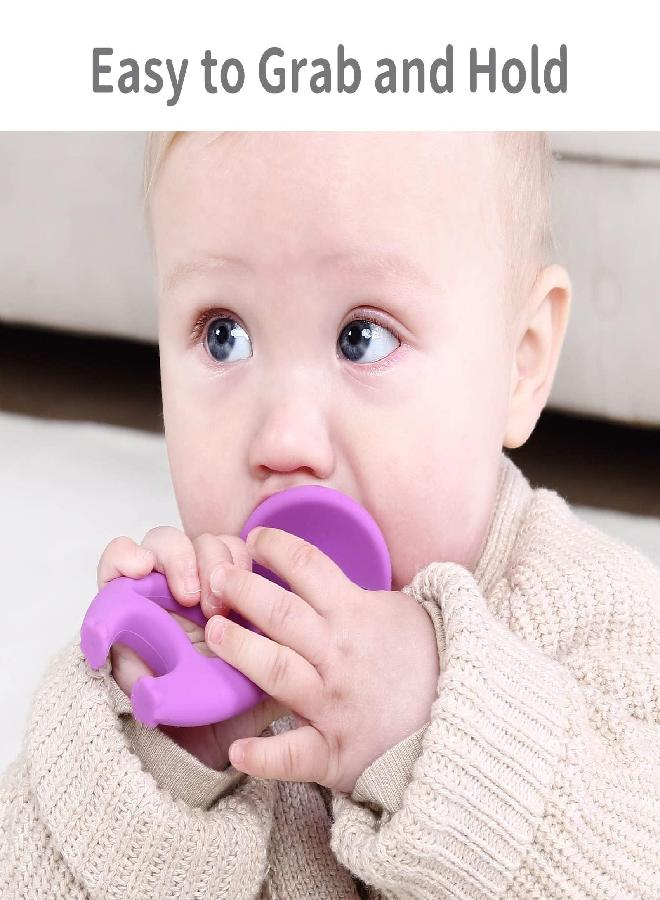 Baby Teething Toys for Babies 3 6 12 Months, Baby Teether with Clip, Soft Silicone Infant Teething Toy 6-9 Month Old Chew Toys, Mombella 2 in 1 Elephant Teethers & Pre-Training Toothbrush, Purple