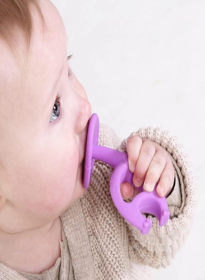 Baby Teething Toys for Babies 3 6 12 Months, Baby Teether with Clip, Soft Silicone Infant Teething Toy 6-9 Month Old Chew Toys, Mombella 2 in 1 Elephant Teethers & Pre-Training Toothbrush, Purple