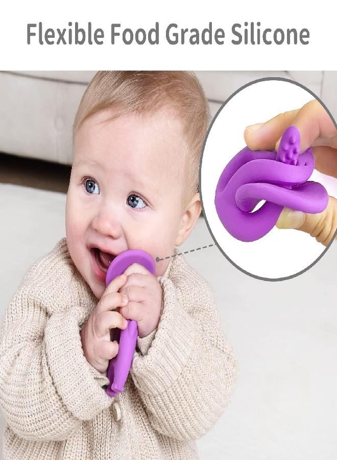 Baby Teething Toys for Babies 3 6 12 Months, Baby Teether with Clip, Soft Silicone Infant Teething Toy 6-9 Month Old Chew Toys, Mombella 2 in 1 Elephant Teethers & Pre-Training Toothbrush, Purple