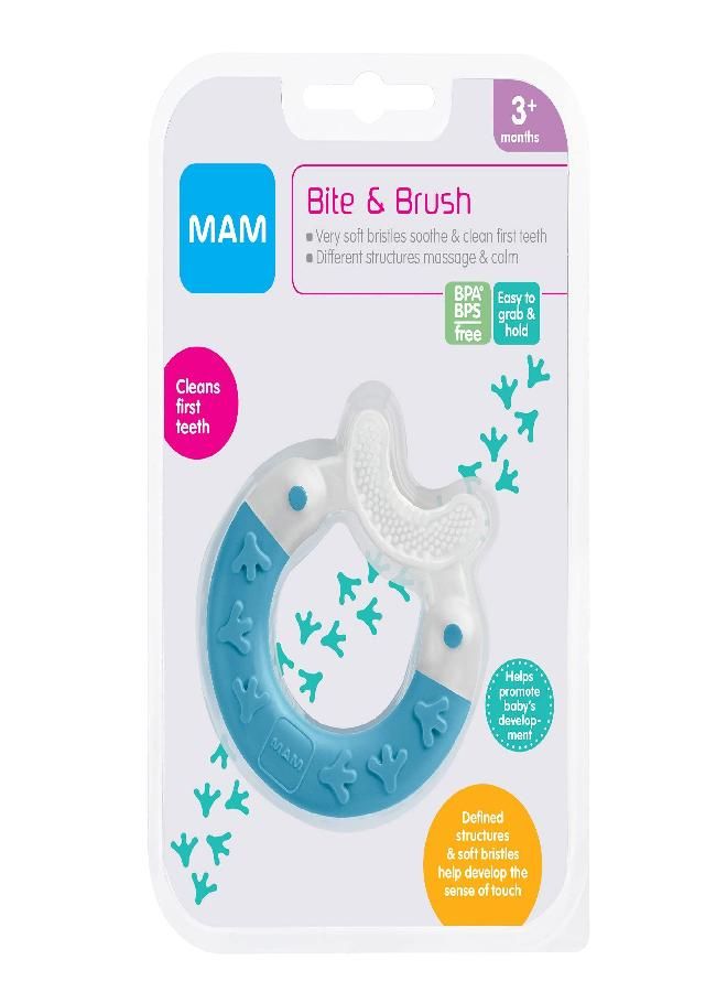 MAM 2-in-1 Bite & Brush Baby Teether, Relieves Teething Symptoms in Babies 3+ Months, Stimulates Sensory Development, 1 Pack, 3+ Months, Blue/Boy