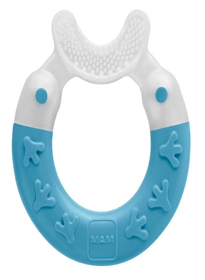MAM 2-in-1 Bite & Brush Baby Teether, Relieves Teething Symptoms in Babies 3+ Months, Stimulates Sensory Development, 1 Pack, 3+ Months, Blue/Boy
