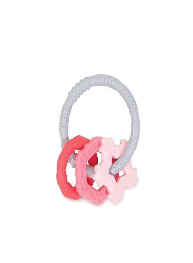 Bumkins Teething Freezer Toys for Babies, Baby Toy Keys Rings, Teething Baby Relief, Babies 3 Months Up, Teether Bracelet with Charms, Freezable Platinum Silicone