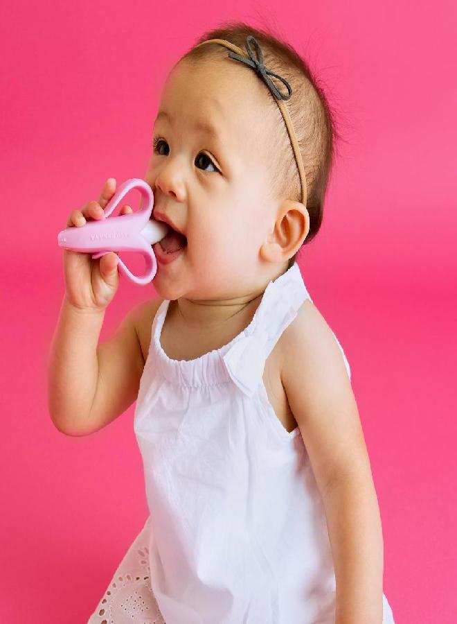 Baby Banana - Pink Banana Toothbrush, Training Teether Tooth Brush for Infant, Baby, and Toddler