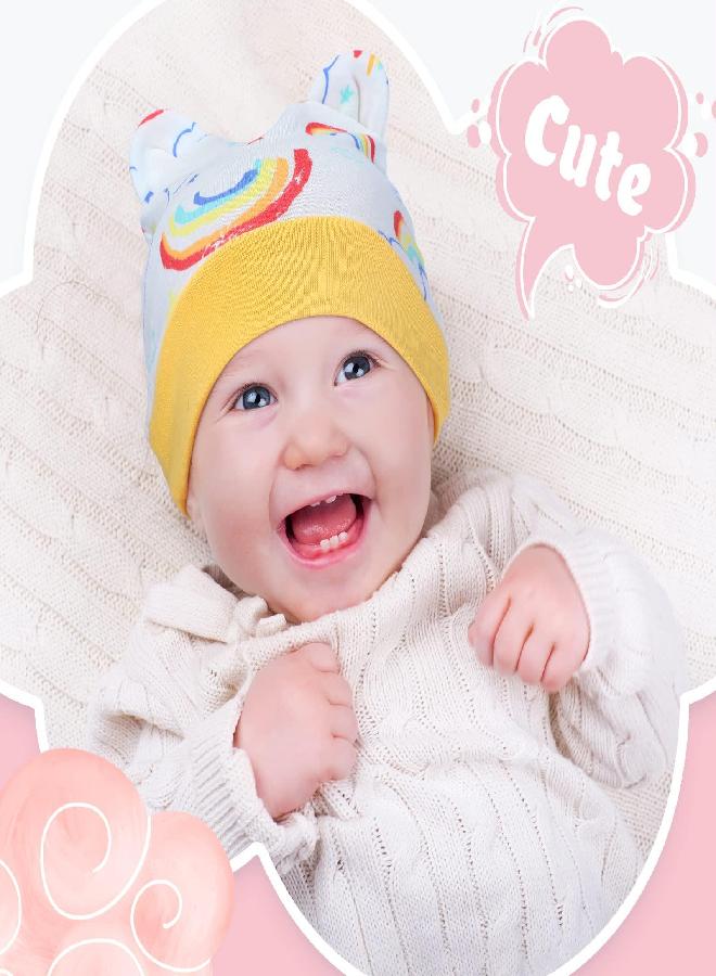 Geyoga 6 Pieces Newborn Baby Hat Bear Ears Infant Caps Baby Boy Girl Toddler Hats Infant Beanie Caps for 0-3 Months(Pink Series,Cute)