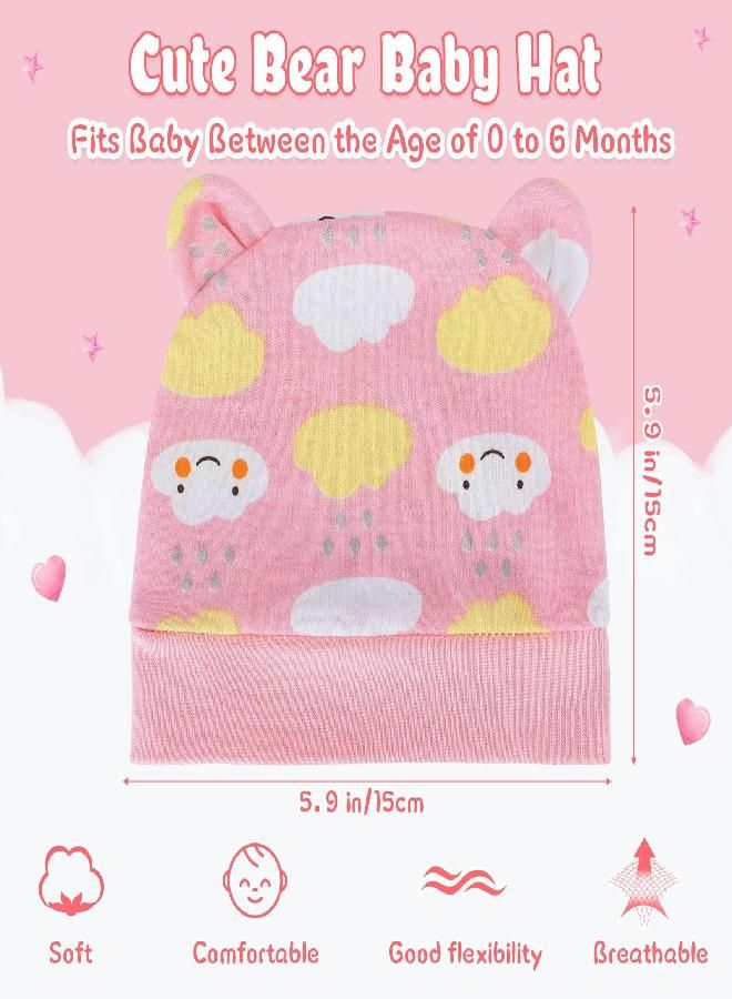 Geyoga 6 Pieces Newborn Baby Hat Bear Ears Infant Caps Baby Boy Girl Toddler Hats Infant Beanie Caps for 0-3 Months(Pink Series,Cute)