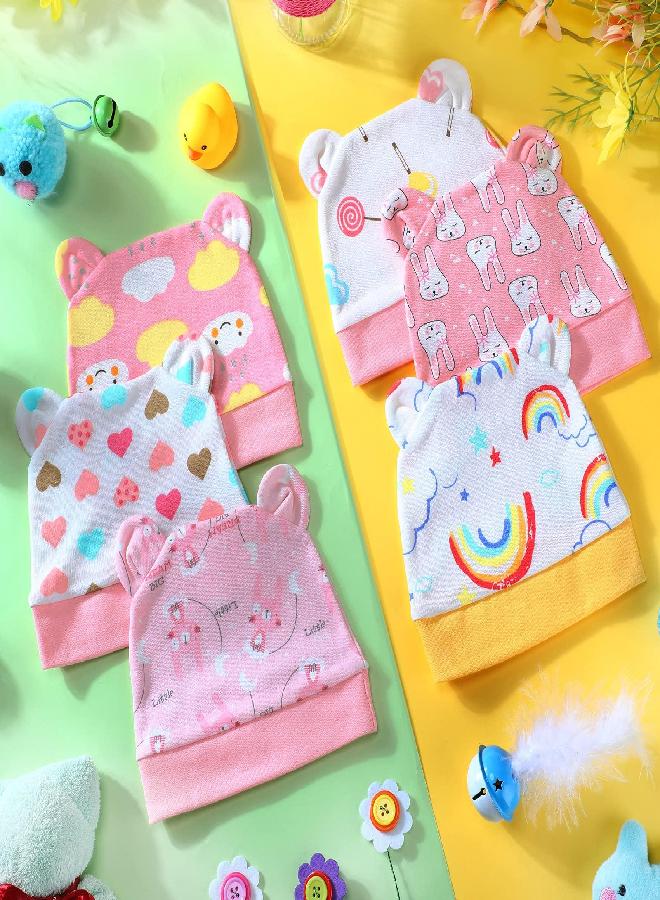 Geyoga 6 Pieces Newborn Baby Hat Bear Ears Infant Caps Baby Boy Girl Toddler Hats Infant Beanie Caps for 0-3 Months(Pink Series,Cute)