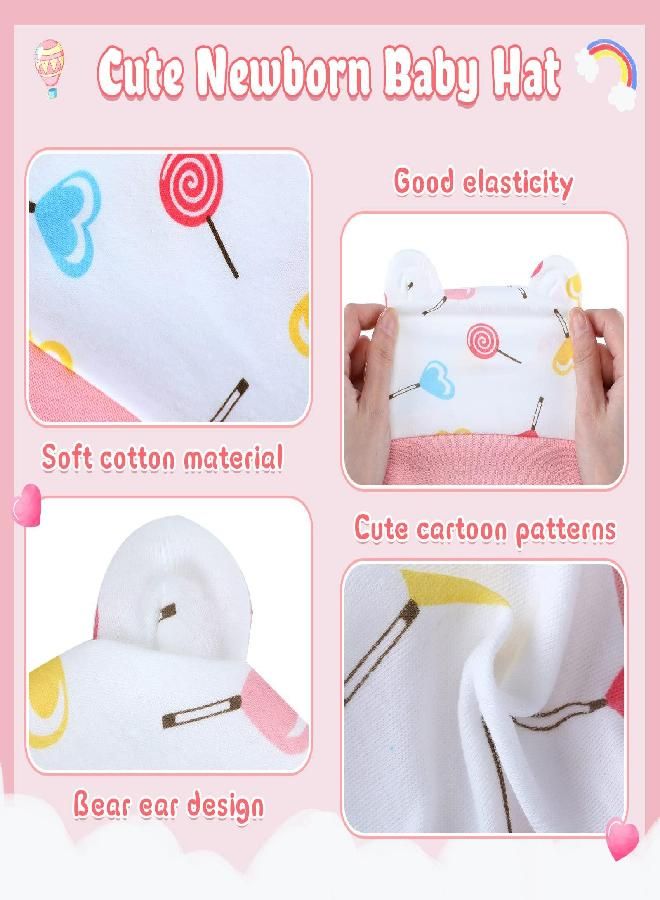Geyoga 6 Pieces Newborn Baby Hat Bear Ears Infant Caps Baby Boy Girl Toddler Hats Infant Beanie Caps for 0-3 Months(Pink Series,Cute)